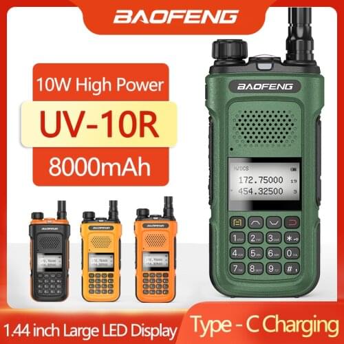 Baofeng UV-10R Walkie Talkie Dual Band 136-174&400-520MHz 10w Max Power 10km Long Talking Range USB Charger Ham CE FCC Radio