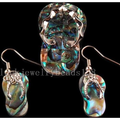 Free Shipping Women Fashion Jewelry New Zealand Abalone Shell Shoe Earring Pendant 1Set C2727