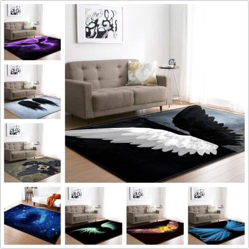 Black and white Angel Wings Printed Carpets for Living Room Area Rugs Soft Flannel Parlor Large Carpet Kids/Baby Room Crawl Mats