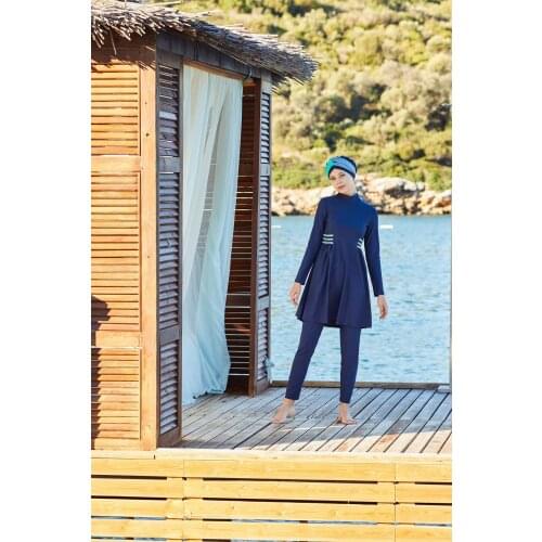 Chain Detail Hijab Swimwear/Dark Navy Turkish' Muslim Swimsuit Burkinis Modest Clothing Islamic Long Sleeves Hijab Full C