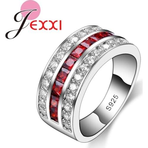 Hot Unique Design Simple Clear Micro CZ Engagement Party Rings For Woman And Men Stamped Silver Ring