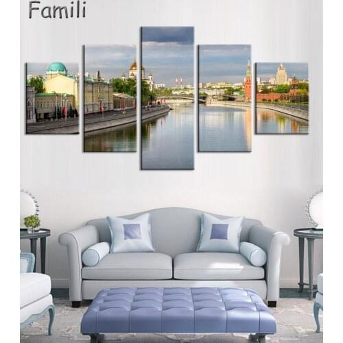 5 Panels Building Russia Moscow Kremlin Art Prints Canvas Painting By City Picture Digital Purple Oil Style Home Decor Unframed