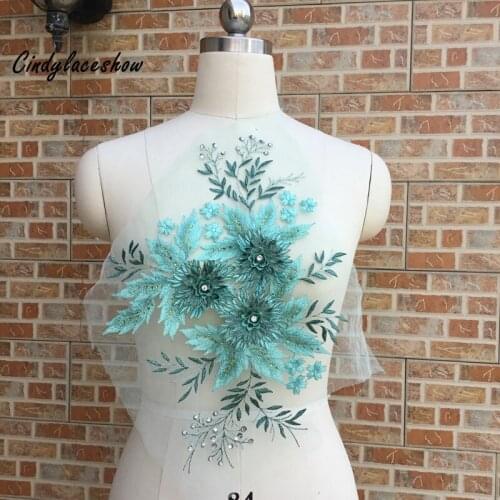 Cindylaceshow Multi 3D Flower with Rhinestones Lace Trim Fabric for Costume Wedding Dress Decor Sewing Lace Appliques DIY Craft