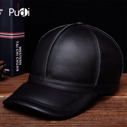 Pudi Men Genuine Leather Hat Cap Male Real Leather Baseball Caps Cowboy Hats HL028
