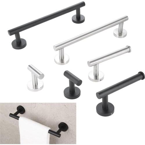 3pcs Bathroom Hardware Sets Matte Black Stainless Steel Wall Mounted 12" Towel Bar +Toilet Paper Holder +Robe Hooks