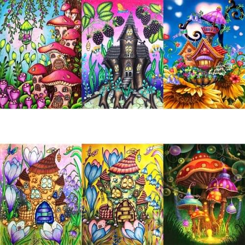 DIY Oil Painting By Numbers Cartoon Mushroom House Picture Home Decoration Coloring By Numbers Flower Girl Handpainted Home Gift