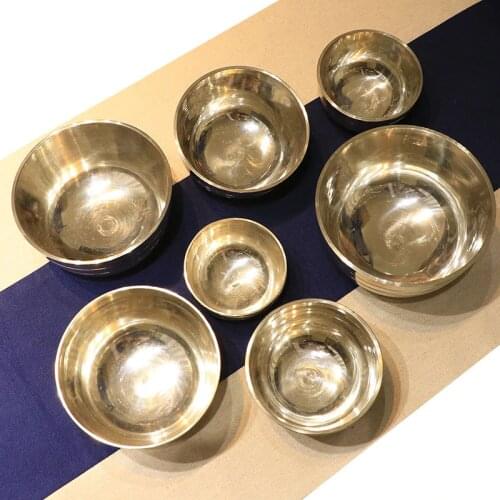 7-piece set Singing Bowl Tibetan Buddhist Brass Yoga Meditation wall dishes Home Decoration Nepal Chakra with Mat