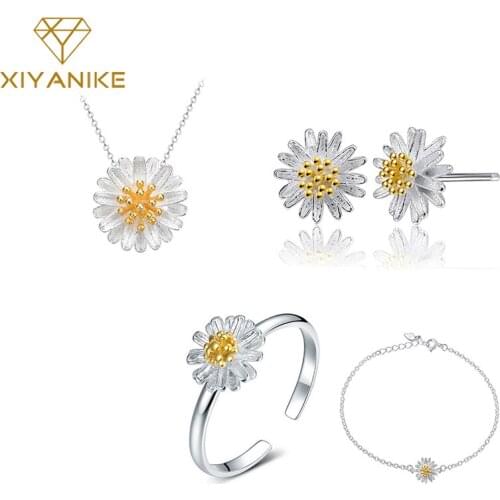 XIYANIKE 925 Sterling Silver Yellow Daisy Sweet Romantic Style Jewelry Sets For Girls Birthday Gifts Prevent Allergy VE+VN+VR+VB