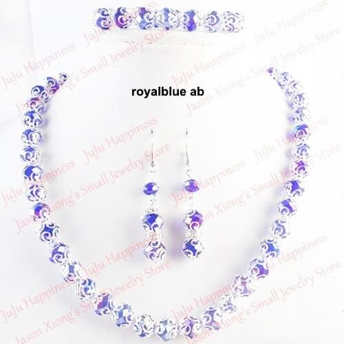 One set Handmade Royalblue AB Crystal Glass Beads Jewelry Set Necklace,Earring and Bracelet 232