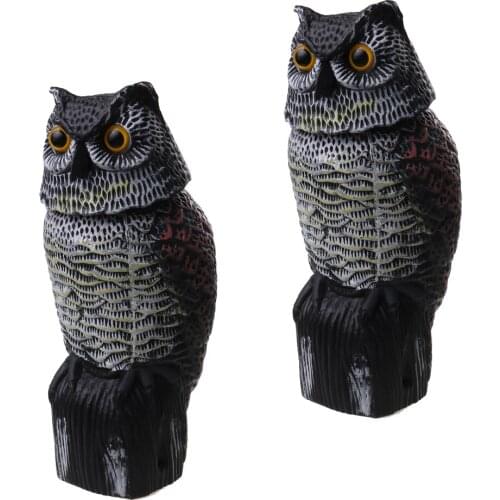 2 Pieces Plastic Realistic Owl Decoy With Rotating Head Bird Pigeon Crow Scarer Scarecrow Hunting Decoy