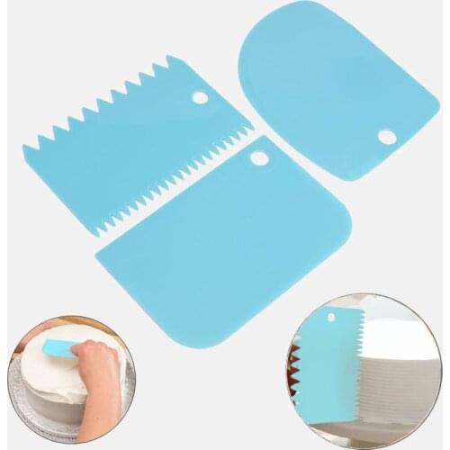 3Pc Plastic Icing Fondant Scraper Dough Knife Baking Pastry Tools Decorating Plain Smooth Jagged Edge Spatulas Cutters Cake Too