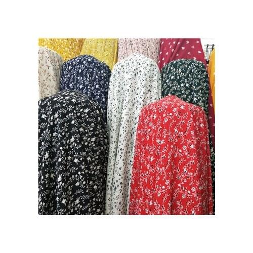 Chiffon printed ramie fabric draping thickening impermeable dress short sleeve large swing skirt floral fashion20200630341