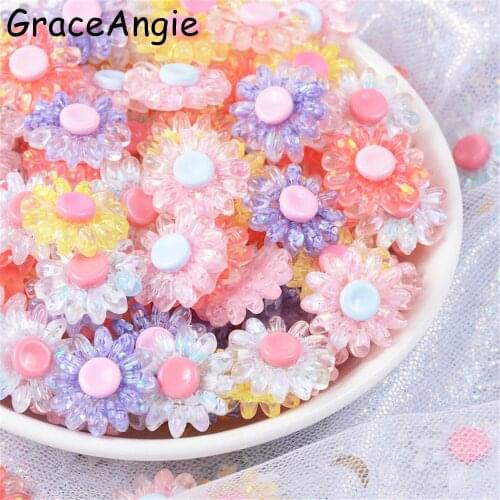 GraceAngie 10pcs/lot Resin crystal flower charms Lovely Mix color Sunflower phone shell Decor Costume Jewelry accessories