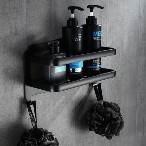 Bathroom Shelf Nail Free Black Aluminum Bathroom Soap Dish Bath Shower Shelf Bath Shampoo Holder Basket Holder Corner shelf