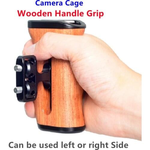 Adjustable Camera Cage Wooden Handle Grip Mount Universal side Suitable Left and Right with Cold Shoe 1/4 Threads