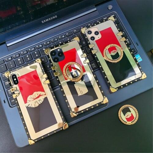 Luxury Glitter Red Lips Gold Lipstick Vintage Square Cover Phone Case for Motorola Moto G Play G Stylus G Power 2021 One 5G Ace