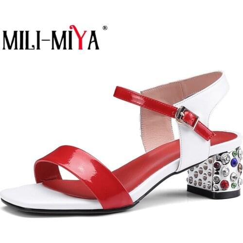 MILI-MIYA Fashion Genuine Leather Women Sandals Summer Casual Shoes Square Heels Buckle Strap High Quality Plus Size 34-42