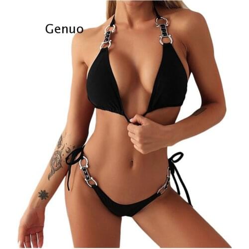 Sexy Bikini 2021 Woman Chain Halter Bikini Women Diamond Low Waist Swimsuit 2021 Backless Swimwear Women Micro Bathing Suit