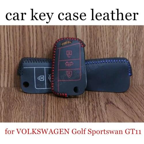 Only Red best selling genuine quality leather car key case cover sewing hand fit for VOLKSWAGEN Golf Sportswan GT11