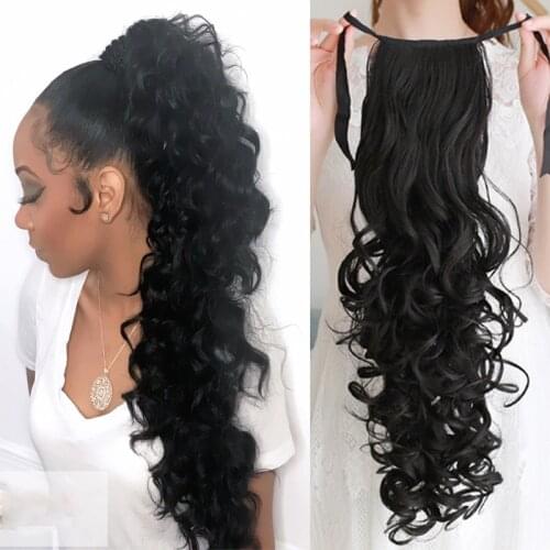 Wave curls extended long ponytail clip curly long hair ponytail wig wig heat-resistant synthetic hair clip headwear 55CM