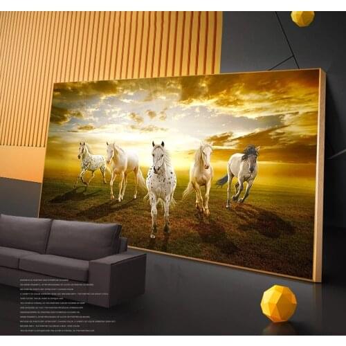 Sunrise Landscape Running Horses Canvas Painting Posters Prints Cuadros Wall Art for Living Room Home Decor (No Frame)