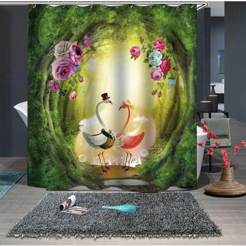 Custom Made Shower Curtain Bathroom Curtain Partition 1.5 x 1.8m 1.8 x 1.8m 1.8 x 2m Crane Flower Tree Hole Green