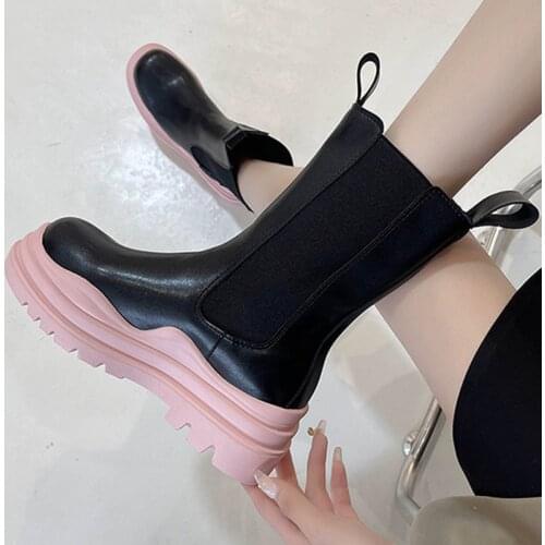 Women Chelsea Ankle Boot PU Leather Autumn Short Boots Thick Platform Fashion Womens Shoes Lady Slip On Casual 2021 New Female