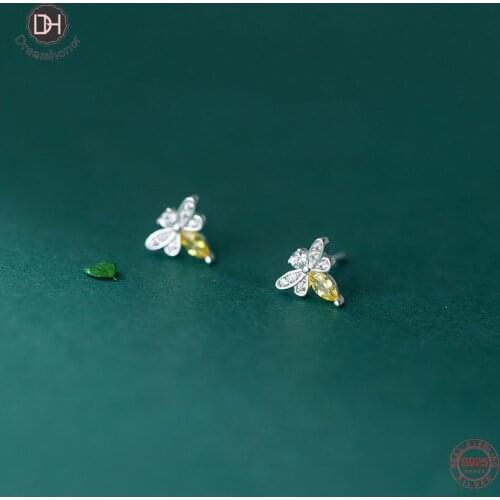 Dreamhonor AAA Cubic Zircon Bee Animal Stud Earrings Brincos For Women Girl 925 Sterling Silver Gifts