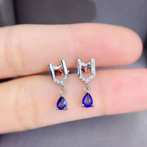 Natural Sapphire Earrings S925 Pure Silver Fine Fashion Charming 3 Colors Jewelry For Women Free Shipping Meibapj FS
