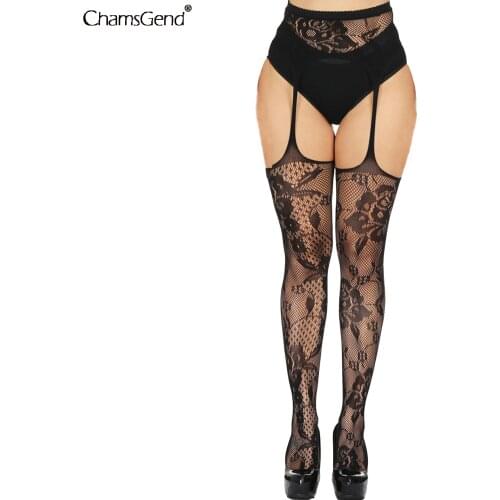Women Floral Pattern Elastic Fishnet Lace Stockings Sexy Lingerie Garter Belt Suspender Hollow Pantyhose Hoseiry Woman Tights