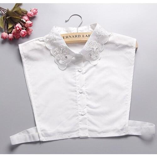 Women Sweater Shirt Cotton Chiffon Organza Basic Ruffles Fake Collar Embroidery Lace Striped False Detachable Collar Blouse Tops
