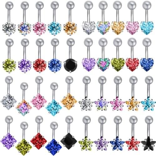 1PC 14G Stainless Steel Belly Button Rings Heart Star Zirconia Belly Navel Rings for Women Summer Belly Navel Piercing Jewelry