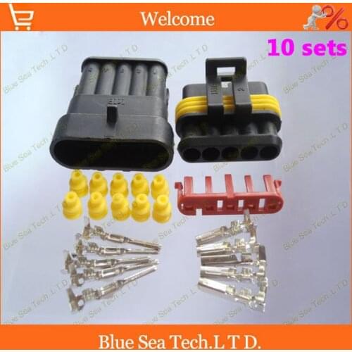 10 sets 5Pin/way HID Waterproof Electrical connector kit,male and female plug connector for car boat ect.Free Shipping