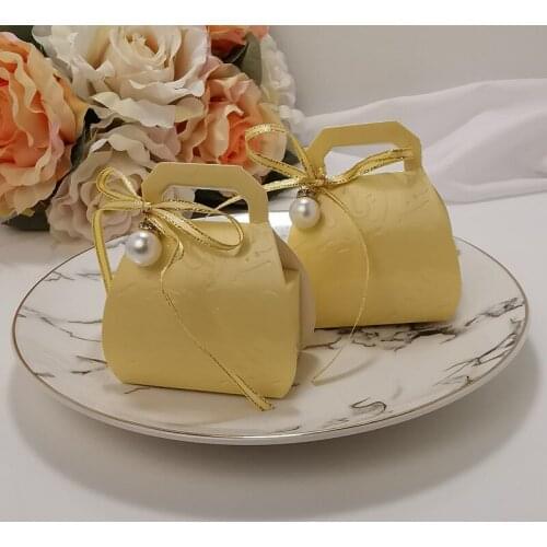 10pcs Pearl Handbag Sugar Gift Box Packaging Jewelry Candy Box Wedding Favors Gift Candy Boxes Party Birthday Christmas Supply