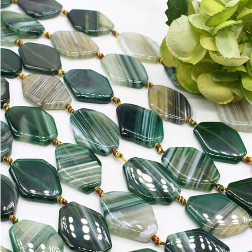 2strands/lot Smooth irregular green stripe agate loose natural stone bead For Necklace Bracelets Jewelry Making DIY 15"Free Ship
