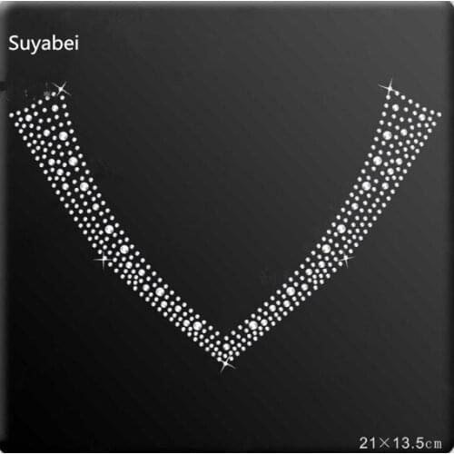 2pc/lot Neckline decor Rhinestone iron on transfer patches hot fix rhinestone motif designs hot fix rhinestone applique