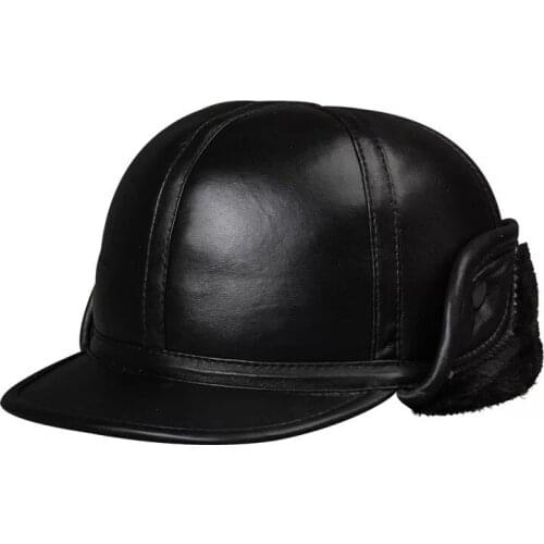 2021 Mens winter 100% real sheep leather outdoor warm fur hat Lei Feng fur earmuffs Cow-38