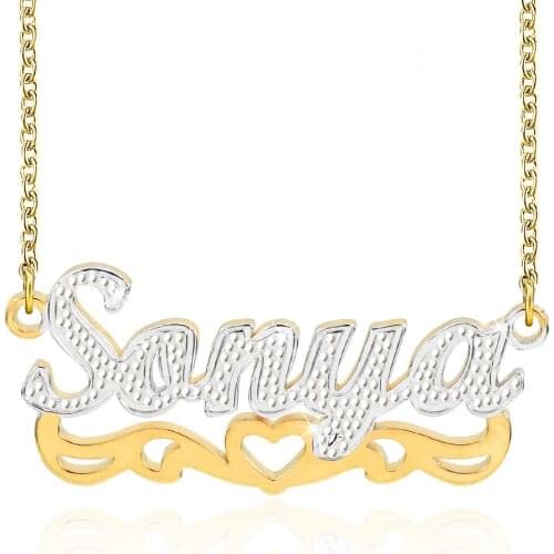 2021 New Hollow Heart Two Tone Gold Plated Personalized Custom Name Necklace Women Gift