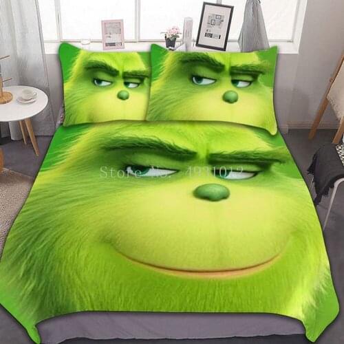 3D Cartoon Film Grinch King Size Bedding Set Green Monster Dog Animal Printed Duvet Cover Pillowcases Set Bed Linens Bedclothes