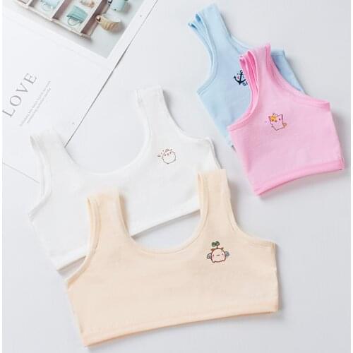 4Pcs Four-color Girls Pure Cotton Underwear Vest Developmental Students Broadband Double Layer Cartoon Girls 8-16 Years Old Bra