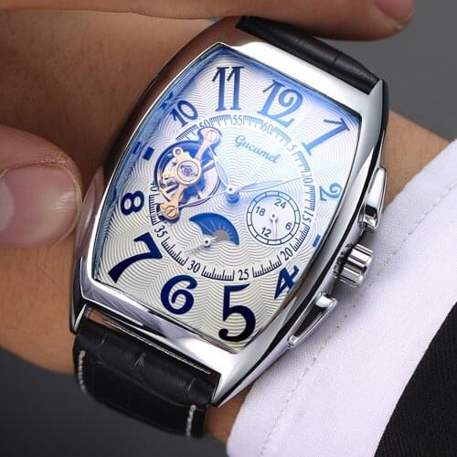 Mens Watches Top Luxury Tonneau Waterproof Hollow Mechanical Watch Full Steel Automatic AAA Tourbillon Clocks Relógio masculino