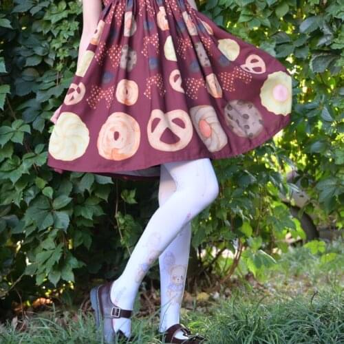 Japanese Style Lolita Stockings Bear Printed Socks Spring and Autumn Long High Socks H