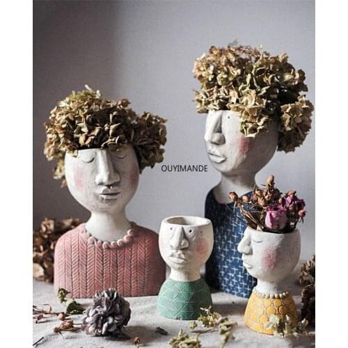 Human Head Flower Pot-art Vase-resin Flower Pot-personalized Flower Pot-handmade Female Face Flower Pot Flower Flower Vase