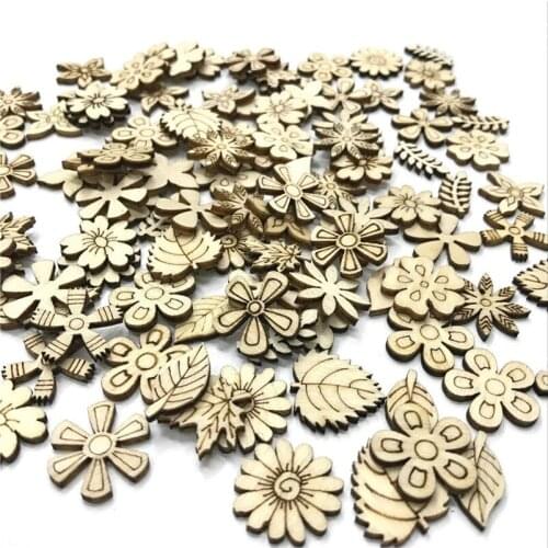 500PCS 25MM-30MM Natural Wood Crafts Flower DIY Scrapbooking for Wooden Ornament Home Decoration Embellishments
