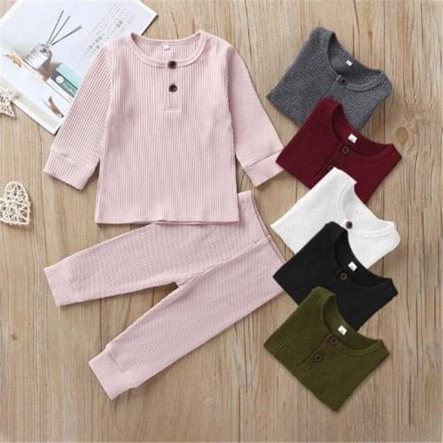 Infant 2-pieces Solid Pajamas Cute Cotton Long Sleeve Unisex Underwear Boys Girls o neck Romper Baby Clothing Leotard Body Tops
