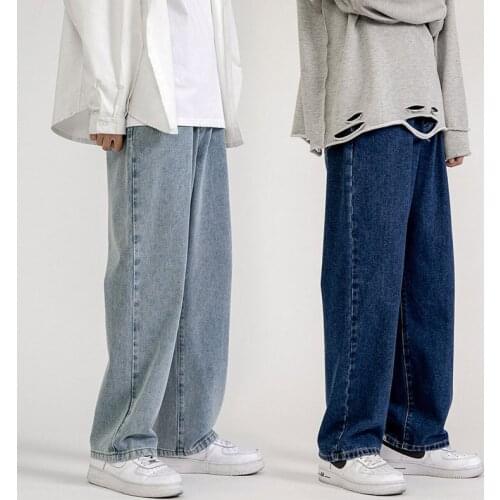 Mens Jeans Fashion Loose Straight New Casual Wide Leg Pants Cowboy Mans Streetwear Korean Hip Hop Trousers 5 Colors