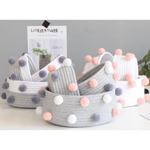Pompom Cotton Rope Storage Basket Cute Bright-colored Cosmetics Storage Case Sundries Basket Thread Group Basket Organizer