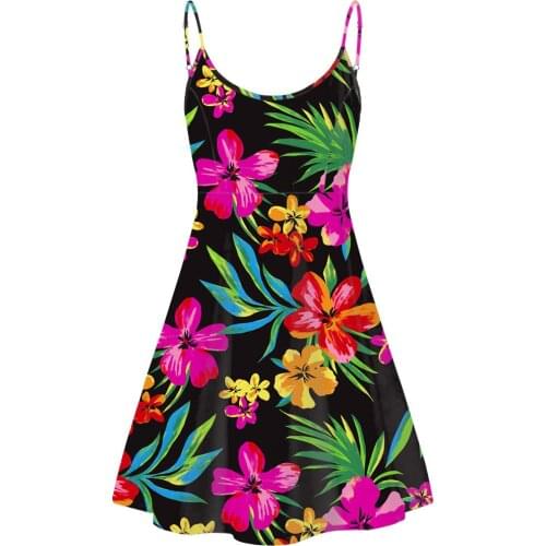 Jackherelook Hibiscus Flowers Print Women Elegant Party Dress Summer Tropical Hawaiian Floral Sundress for Girls Vestido Mujer