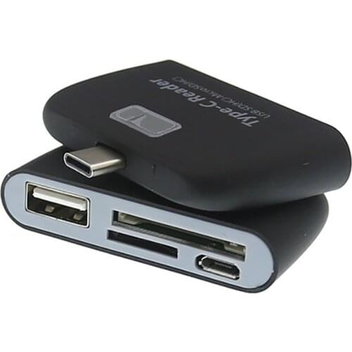 Type C Card Reader, 4 in 1 USB 2.0 Portable Memory Card Reader, Micro USB to USB C OTG Adapter for SDHC, SD, MMC, Black, White