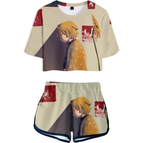 Cosplay Womens Child Girls Demon Slayer Cosplay Crop Tops Shorts Set Outfits Summer Casual Short Sleeve Tracksuit Sportswears
